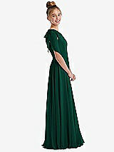 Side View Thumbnail - Hunter Green One-Shoulder Scarf Bow Chiffon Junior Bridesmaid Dress