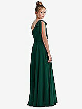 Rear View Thumbnail - Hunter Green One-Shoulder Scarf Bow Chiffon Junior Bridesmaid Dress
