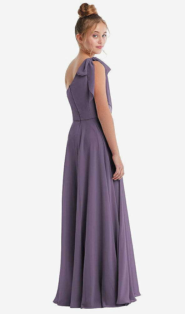 Back View - Lavender One-Shoulder Scarf Bow Chiffon Junior Bridesmaid Dress