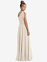 Rear View Thumbnail - Oat One-Shoulder Scarf Bow Chiffon Junior Bridesmaid Dress