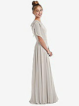 Side View Thumbnail - Oyster One-Shoulder Scarf Bow Chiffon Junior Bridesmaid Dress