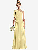 Front View Thumbnail - Pale Yellow One-Shoulder Scarf Bow Chiffon Junior Bridesmaid Dress