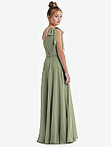 Rear View Thumbnail - Sage One-Shoulder Scarf Bow Chiffon Junior Bridesmaid Dress