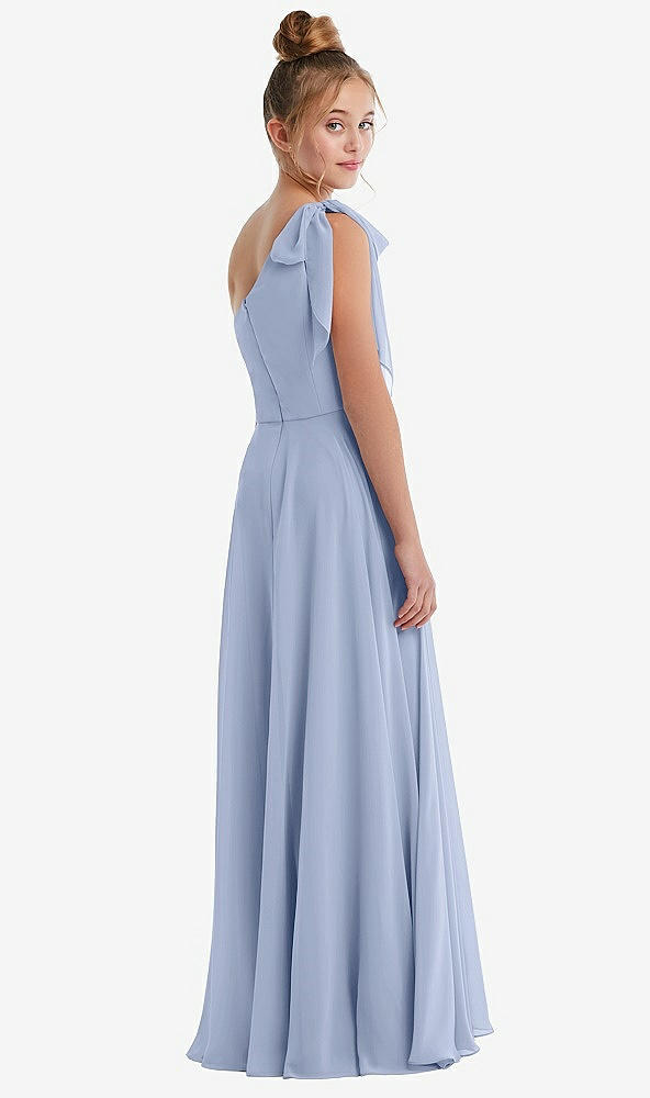 Back View - Sky Blue One-Shoulder Scarf Bow Chiffon Junior Bridesmaid Dress