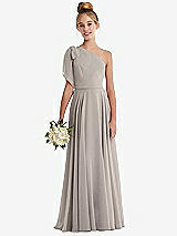 Front View Thumbnail - Taupe One-Shoulder Scarf Bow Chiffon Junior Bridesmaid Dress