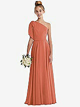 Front View Thumbnail - Terracotta Copper One-Shoulder Scarf Bow Chiffon Junior Bridesmaid Dress