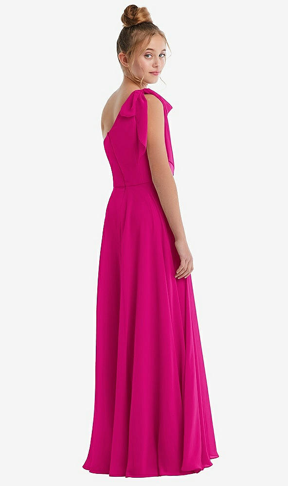 Back View - Think Pink One-Shoulder Scarf Bow Chiffon Junior Bridesmaid Dress