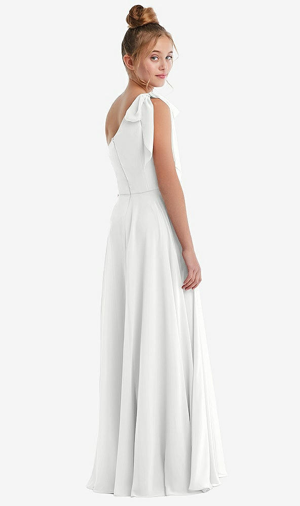 Back View - White One-Shoulder Scarf Bow Chiffon Junior Bridesmaid Dress