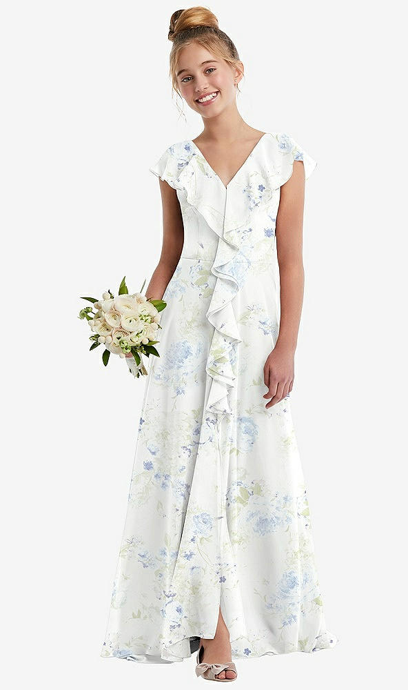 Front View - Bleu Garden Cascading Ruffle Full Skirt Chiffon Junior Bridesmaid Dress