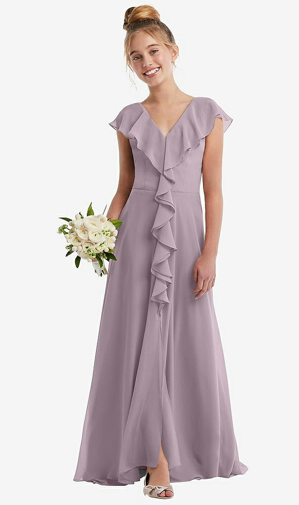 Front View - Lilac Dusk Cascading Ruffle Full Skirt Chiffon Junior Bridesmaid Dress