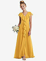 Front View Thumbnail - NYC Yellow Cascading Ruffle Full Skirt Chiffon Junior Bridesmaid Dress