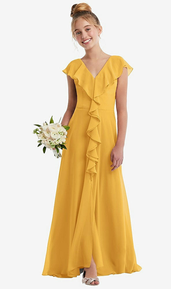 Front View - NYC Yellow Cascading Ruffle Full Skirt Chiffon Junior Bridesmaid Dress