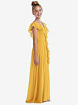 Side View Thumbnail - NYC Yellow Cascading Ruffle Full Skirt Chiffon Junior Bridesmaid Dress