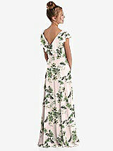 Rear View Thumbnail - Palm Beach Print Cascading Ruffle Full Skirt Chiffon Junior Bridesmaid Dress
