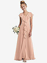 Front View Thumbnail - Pale Peach Cascading Ruffle Full Skirt Chiffon Junior Bridesmaid Dress