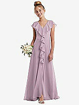 Front View Thumbnail - Suede Rose Cascading Ruffle Full Skirt Chiffon Junior Bridesmaid Dress