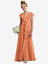 Front View Thumbnail - Sweet Melon Cascading Ruffle Full Skirt Chiffon Junior Bridesmaid Dress