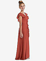 Side View Thumbnail - Amber Sunset Cascading Ruffle Full Skirt Chiffon Junior Bridesmaid Dress