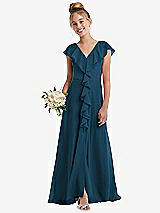 Front View Thumbnail - Atlantic Blue Cascading Ruffle Full Skirt Chiffon Junior Bridesmaid Dress