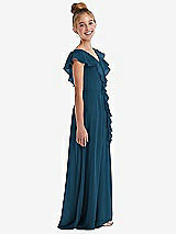 Side View Thumbnail - Atlantic Blue Cascading Ruffle Full Skirt Chiffon Junior Bridesmaid Dress