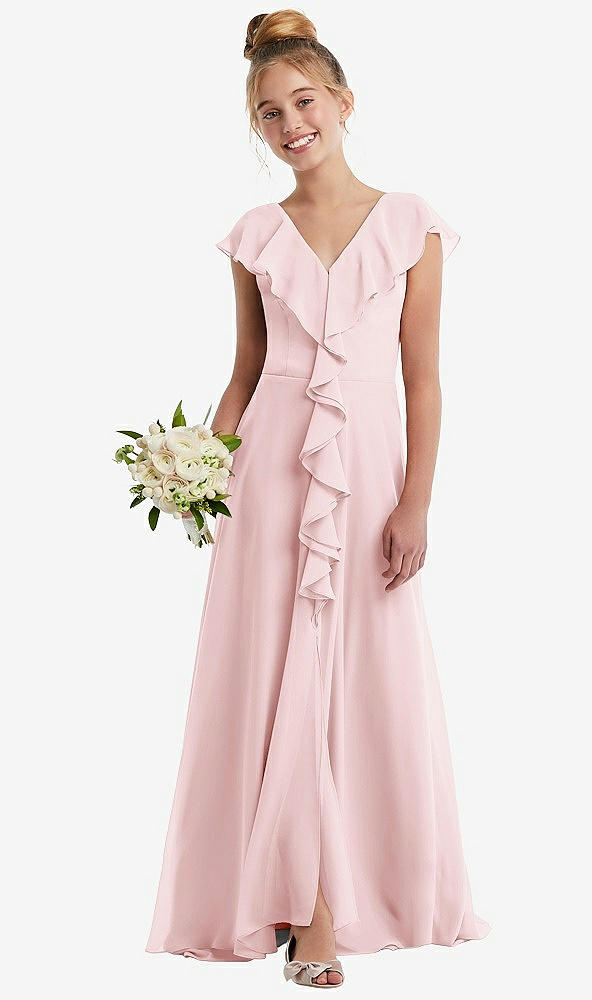 Front View - Ballet Pink Cascading Ruffle Full Skirt Chiffon Junior Bridesmaid Dress