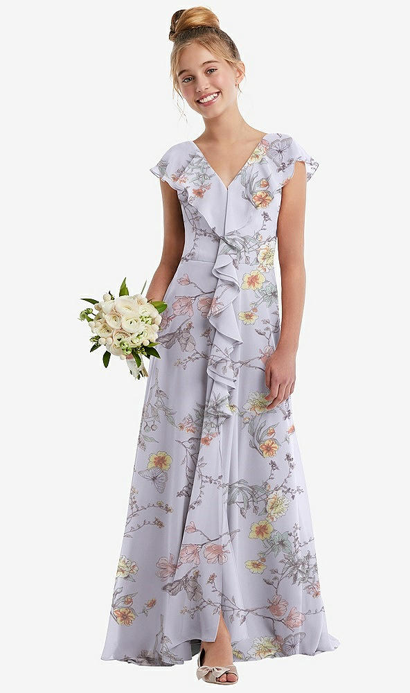 Front View - Butterfly Botanica Silver Dove Cascading Ruffle Full Skirt Chiffon Junior Bridesmaid Dress