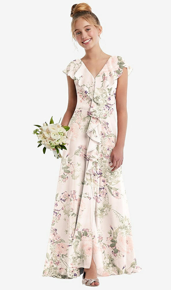 Front View - Blush Garden Cascading Ruffle Full Skirt Chiffon Junior Bridesmaid Dress
