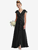 Front View Thumbnail - Black Cascading Ruffle Full Skirt Chiffon Junior Bridesmaid Dress