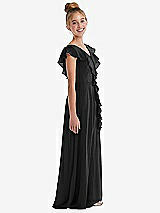 Side View Thumbnail - Black Cascading Ruffle Full Skirt Chiffon Junior Bridesmaid Dress