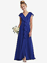 Front View Thumbnail - Cobalt Blue Cascading Ruffle Full Skirt Chiffon Junior Bridesmaid Dress