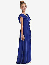Side View Thumbnail - Cobalt Blue Cascading Ruffle Full Skirt Chiffon Junior Bridesmaid Dress
