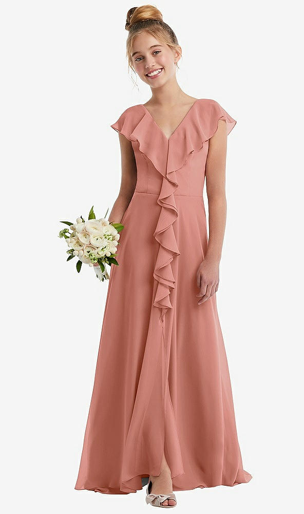 Front View - Desert Rose Cascading Ruffle Full Skirt Chiffon Junior Bridesmaid Dress