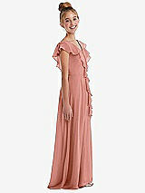 Side View Thumbnail - Desert Rose Cascading Ruffle Full Skirt Chiffon Junior Bridesmaid Dress