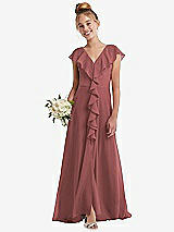 Front View Thumbnail - English Rose Cascading Ruffle Full Skirt Chiffon Junior Bridesmaid Dress