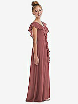 Side View Thumbnail - English Rose Cascading Ruffle Full Skirt Chiffon Junior Bridesmaid Dress