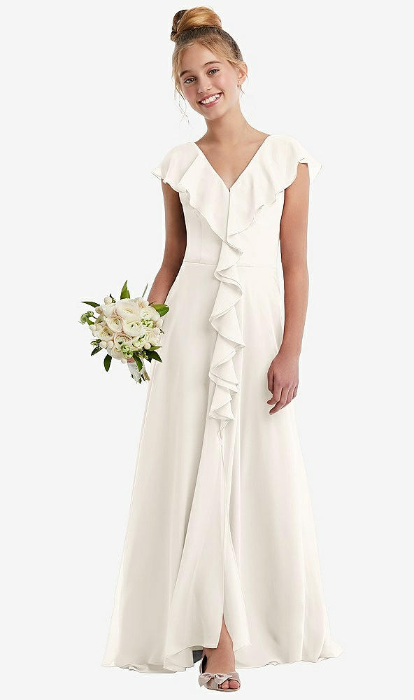 Front View - Ivory Cascading Ruffle Full Skirt Chiffon Junior Bridesmaid Dress