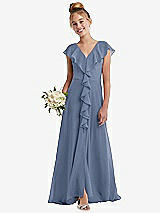 Front View Thumbnail - Larkspur Blue Cascading Ruffle Full Skirt Chiffon Junior Bridesmaid Dress