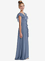 Side View Thumbnail - Larkspur Blue Cascading Ruffle Full Skirt Chiffon Junior Bridesmaid Dress