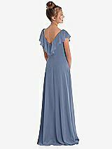 Rear View Thumbnail - Larkspur Blue Cascading Ruffle Full Skirt Chiffon Junior Bridesmaid Dress