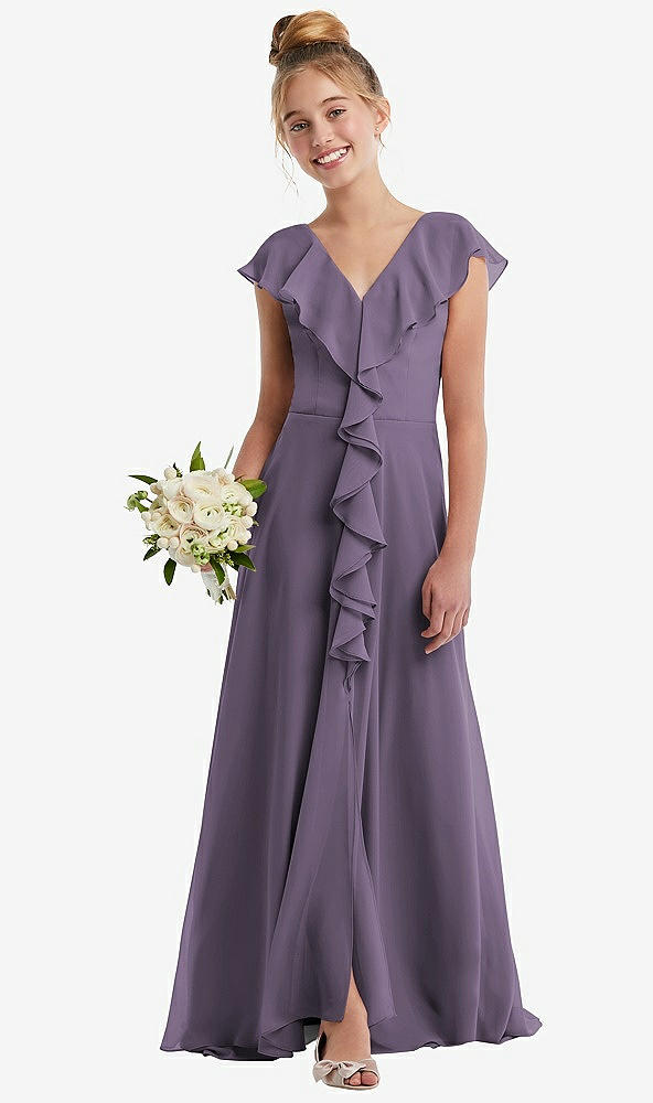 Front View - Lavender Cascading Ruffle Full Skirt Chiffon Junior Bridesmaid Dress
