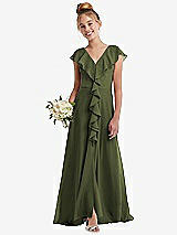 Front View Thumbnail - Olive Green Cascading Ruffle Full Skirt Chiffon Junior Bridesmaid Dress