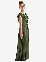 Side View Thumbnail - Olive Green Cascading Ruffle Full Skirt Chiffon Junior Bridesmaid Dress