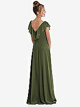 Rear View Thumbnail - Olive Green Cascading Ruffle Full Skirt Chiffon Junior Bridesmaid Dress