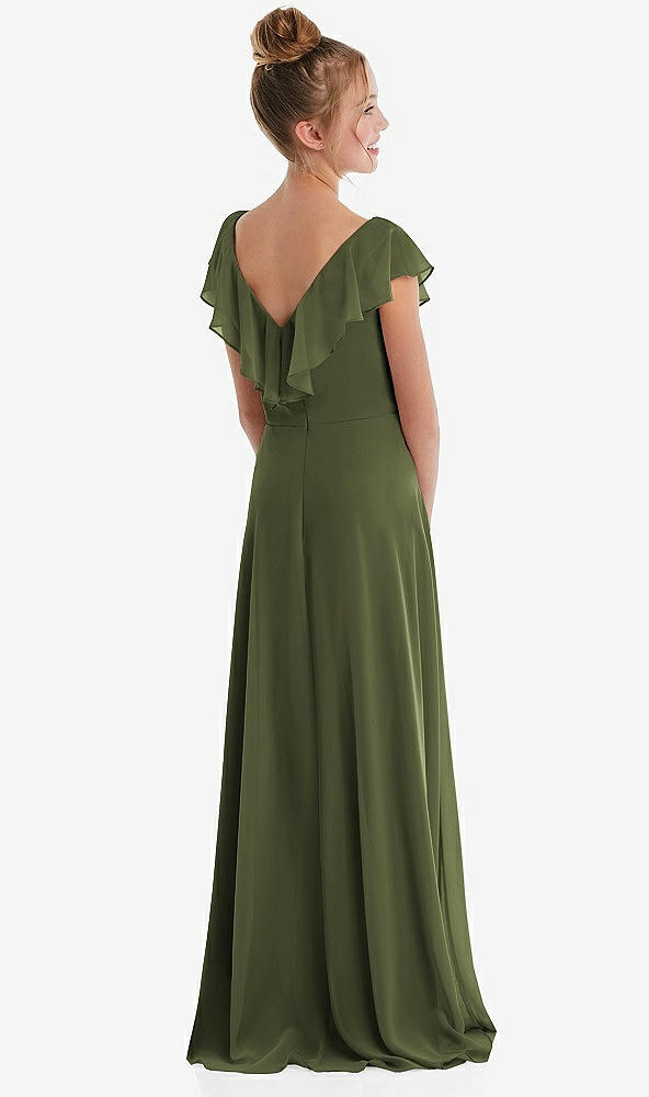 Back View - Olive Green Cascading Ruffle Full Skirt Chiffon Junior Bridesmaid Dress