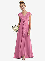 Front View Thumbnail - Orchid Pink Cascading Ruffle Full Skirt Chiffon Junior Bridesmaid Dress