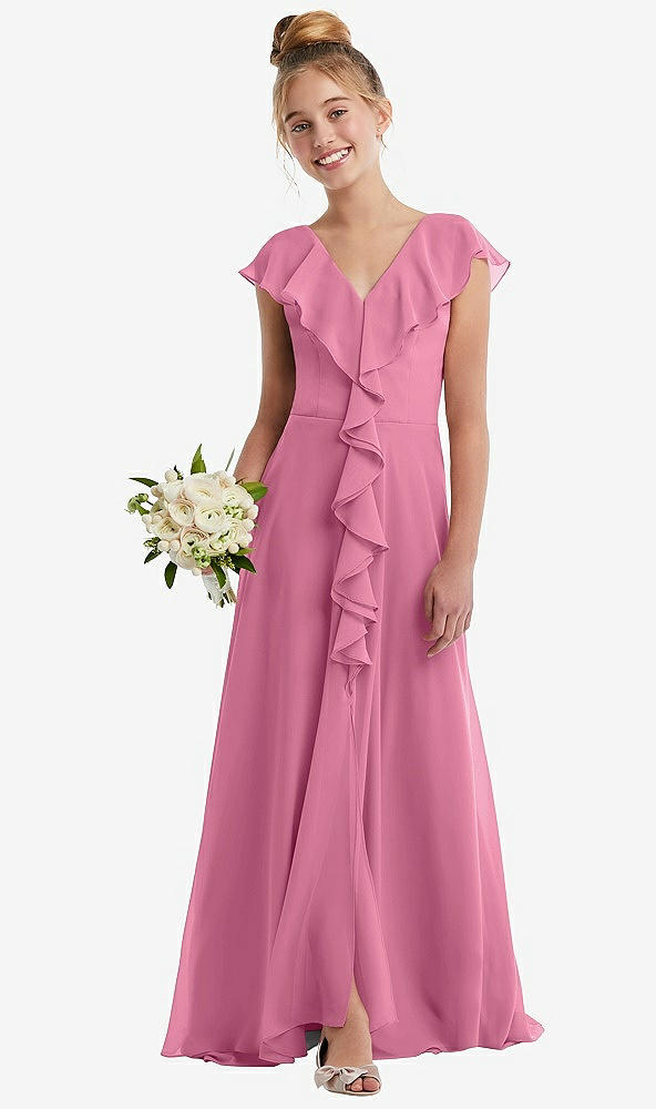 Front View - Orchid Pink Cascading Ruffle Full Skirt Chiffon Junior Bridesmaid Dress