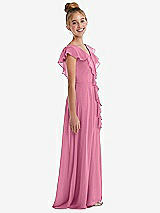 Side View Thumbnail - Orchid Pink Cascading Ruffle Full Skirt Chiffon Junior Bridesmaid Dress