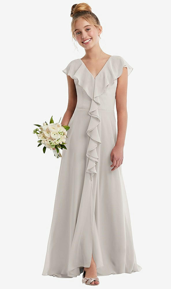 Front View - Oyster Cascading Ruffle Full Skirt Chiffon Junior Bridesmaid Dress