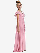 Side View Thumbnail - Peony Pink Cascading Ruffle Full Skirt Chiffon Junior Bridesmaid Dress
