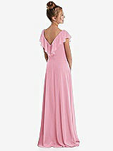 Rear View Thumbnail - Peony Pink Cascading Ruffle Full Skirt Chiffon Junior Bridesmaid Dress